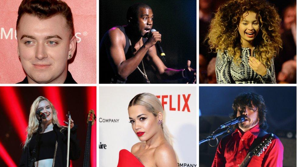 Sam Smith, Kanye West, Ella Eyre, Clean Bandit, Rita Ora and Dave Grohl