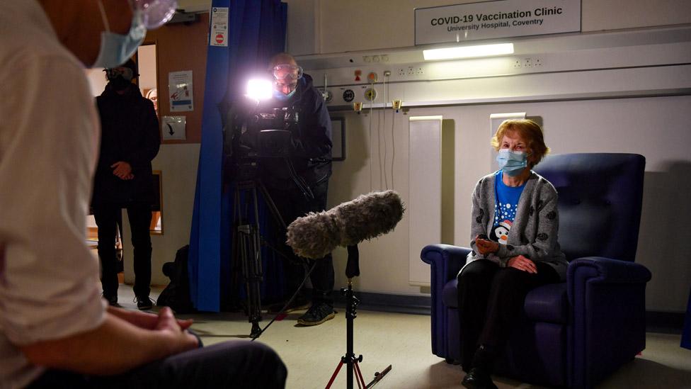 Margaret Keenan, 90, giving an interview about becoming the first person in the world to be given an approved Covid-19 vaccine