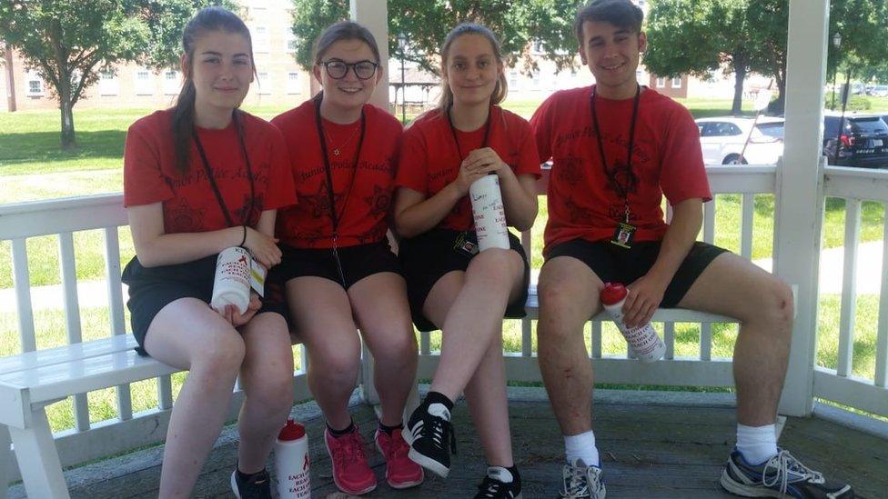 Dyfed-Powys volunteer cadets (left-to-right) Cheyenne Kirby, Ffion Jones, Rebecca Roberts, and Tomos Chick