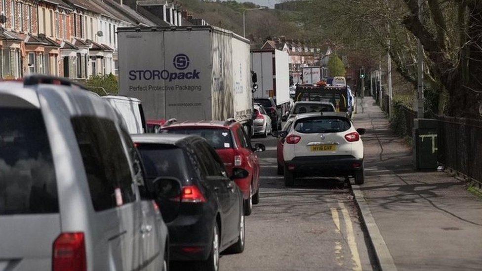 Traffic queueing through Dover town centre