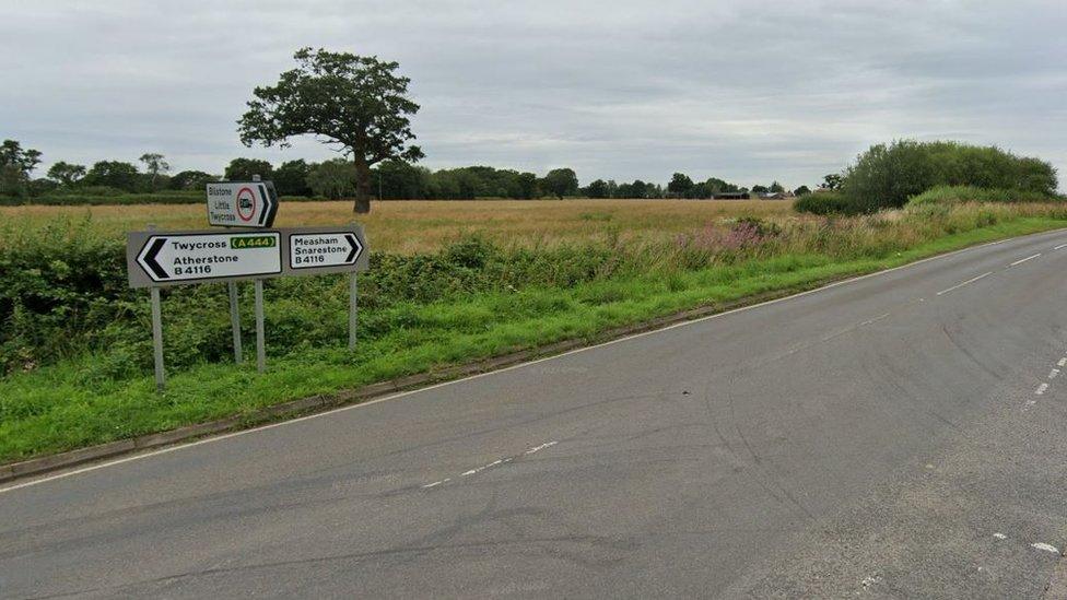 Road sign on Ashby Road, Twycross