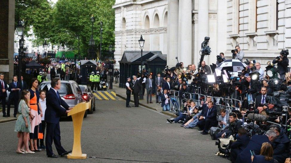 David Cameron with his family in Downing Street