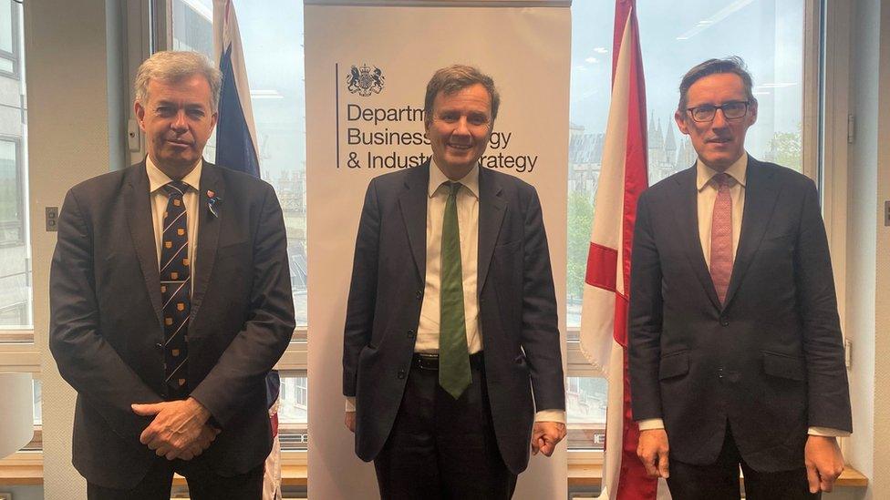 Jersey’s Chief Minister Senator John Le Fondre, UK Minister of State for Energy and Clean Growth Greg Hands, Jersey’s Minister for External Relations Senator Ian Gorst