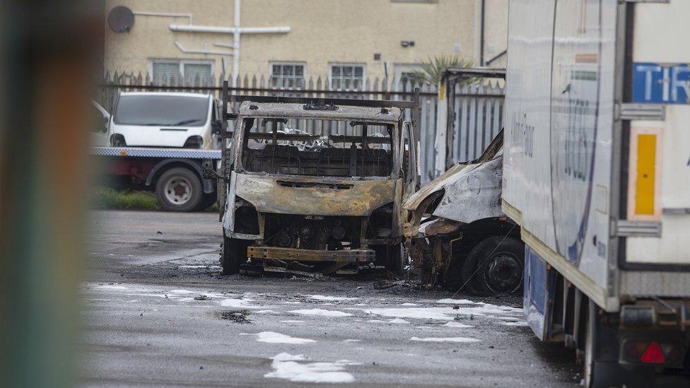 Burnt out sports car in Newtownards business park