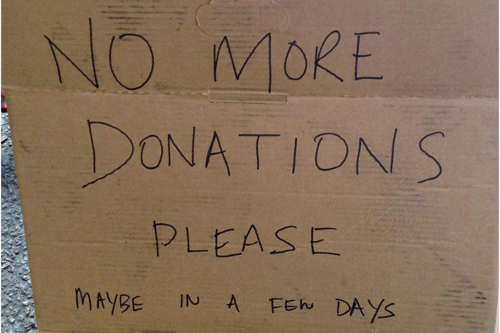 Sign saying no more donations