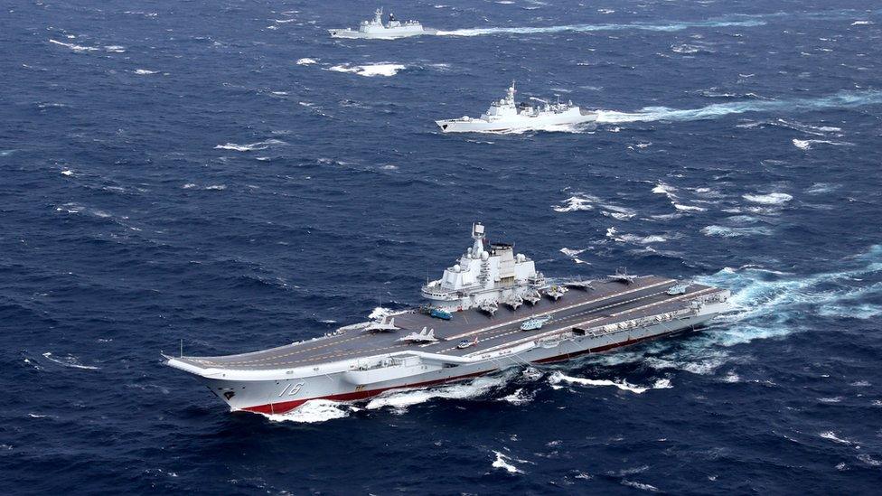 Chinese aircraft carrier conduct a drill in the South China Sea