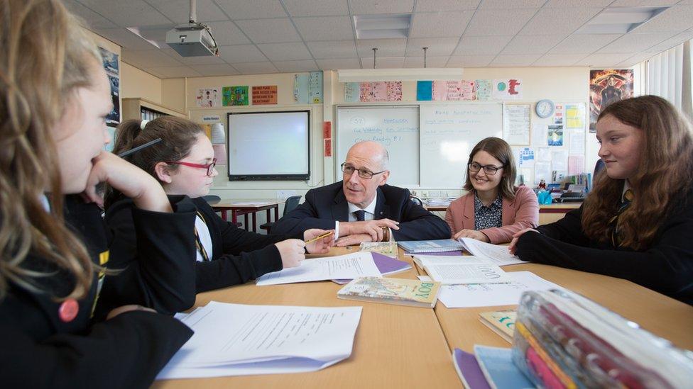 John Swinney visits Hillpark Secondary School in Glasgow