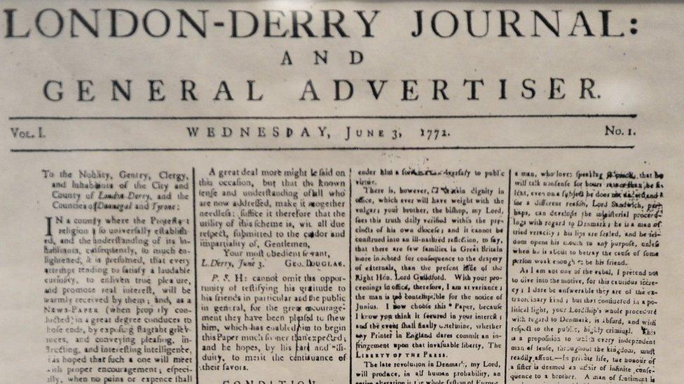 The first edition of the Derry Journal dated 3 June 1772