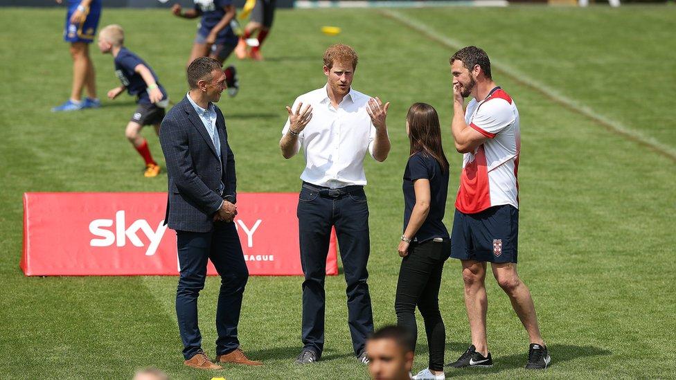 Prince Harry attends the Sky Try Rugby League Festival at Headingley Stadium in Leeds