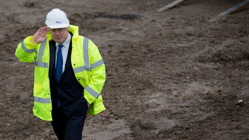 Boris Johnson on a building site