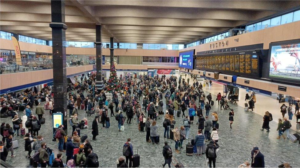 Travellers at Euston station on Thursday morning