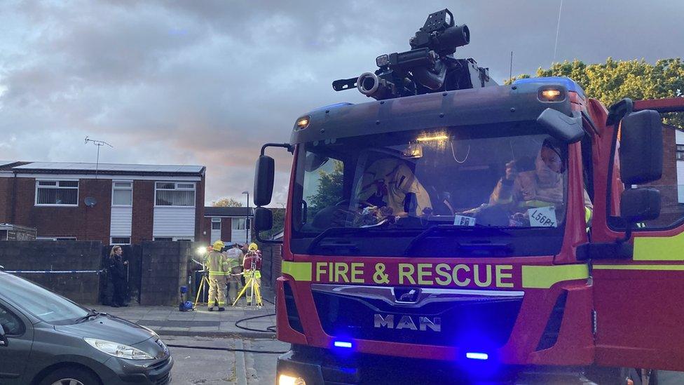 Fire engine at scene of suspected blast