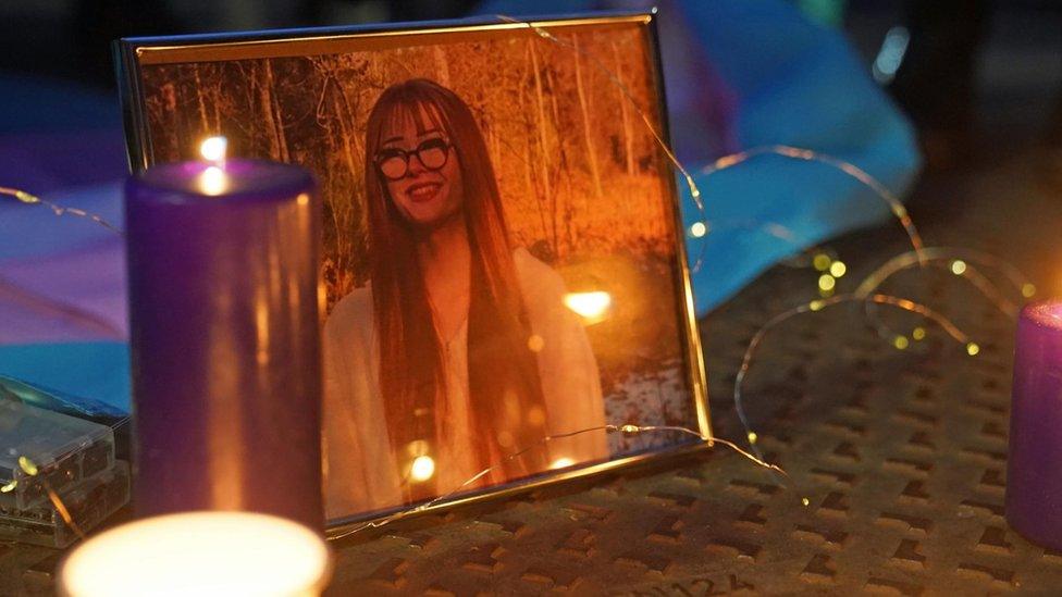 A picture of Brianna Ghey, as members of the public attend a candle-lit vigil in Dublin in memory of the transgender teenager