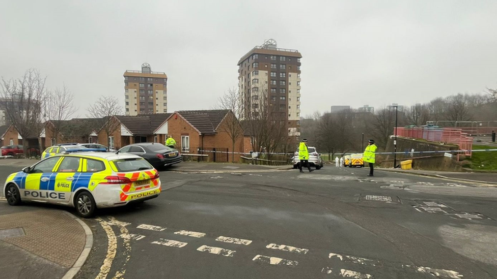 Police at the scene in Netherthorpe, Sheffield on 9 March