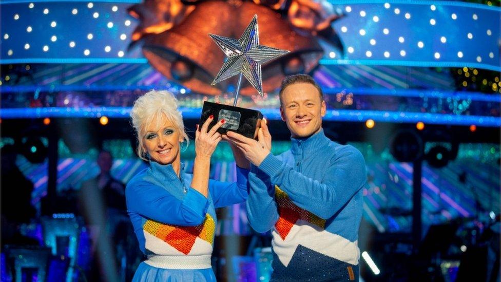 Debbie McGee and Kevin Clifton celebrate after winning this year's BBC1's Strictly Come Dancing Christmas special