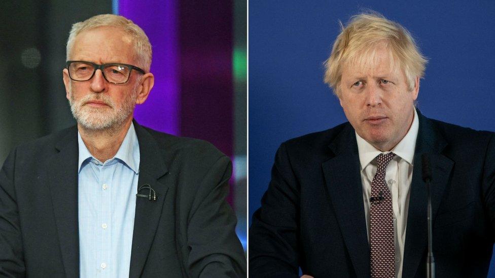 Jeremy Corbyn and Boris Johnson are pictured in a composite image