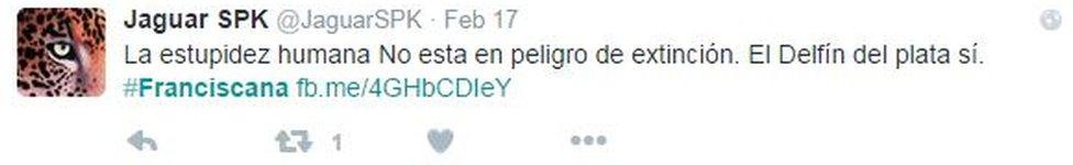 Screen grab from tweet reading: 'Human stupidity is not endangered, the Del Plata dolphin is'