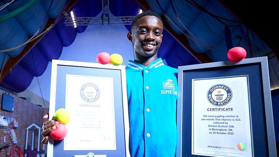 Simeon with his world record certificates