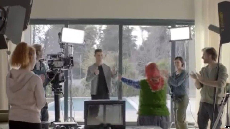 Turkish granny filming ad with Christiano Ronaldo