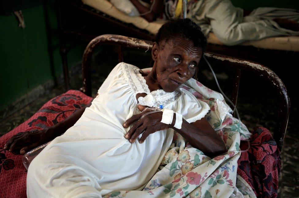 In this picture, a patient receives treatment for cholera after Hurricane Matthew at a Hospital in Les Anglais, Haiti, on 12 October, 2016