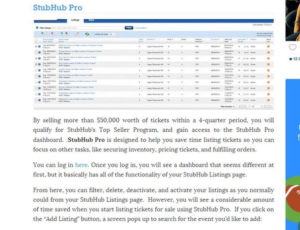 StubHub Pro screengrab