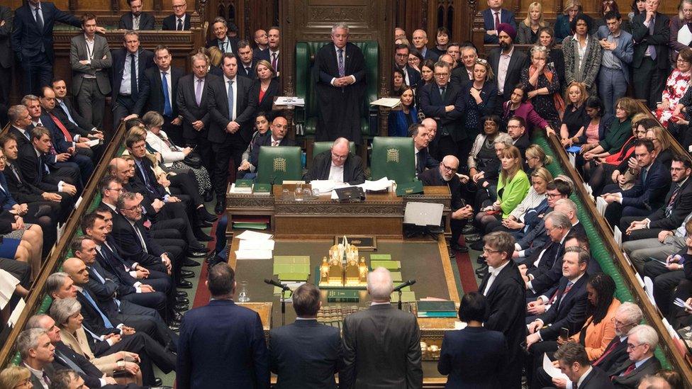 MPs in Parliament delivering the result of the Brexit vote on 29 March, when MPs rejected Mrs May's withdrawal deal