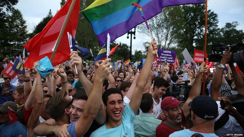 Crowds celebrating outside US Supreme Court