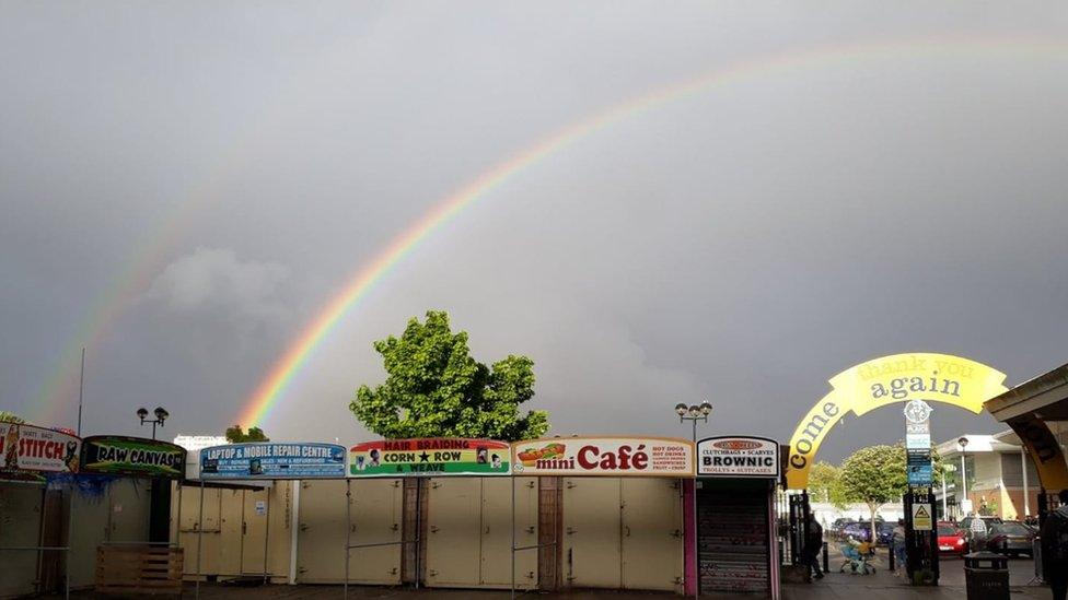 Double rainbow in Hulme, Greater Manchester