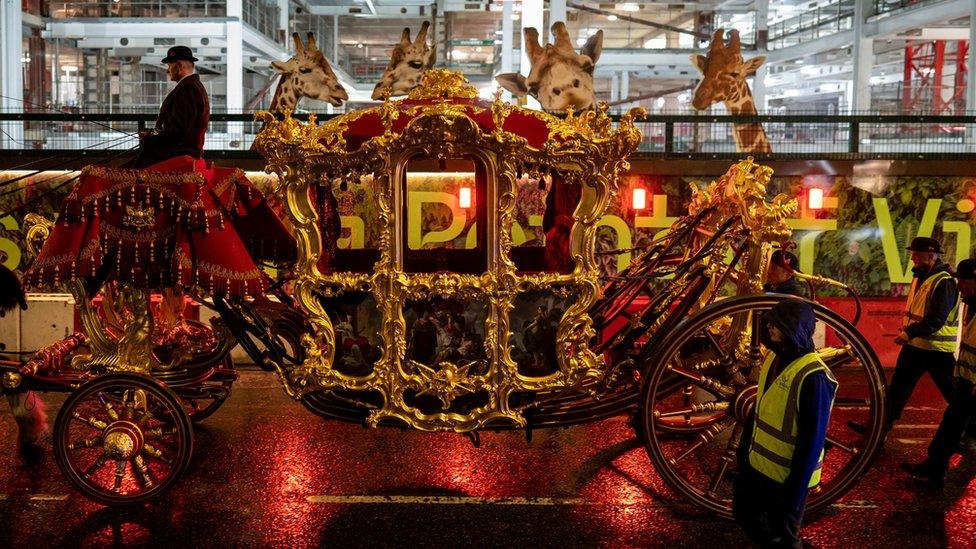 The Lord Mayors coach is taken through the City of London during an early morning rehearsal for the Lord Mayor's Show