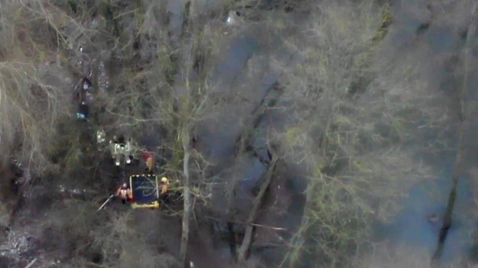 Drone footage of icy river rescue