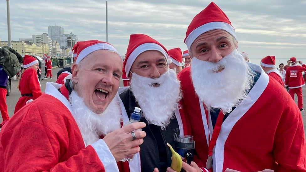 Santas on the seafront