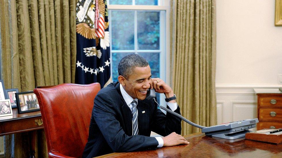 US President Barack Obama on the phone