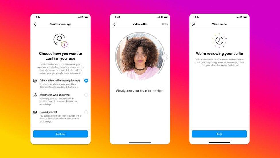 Meta graphic shows how the video selfie age verification process will appear on Instagram