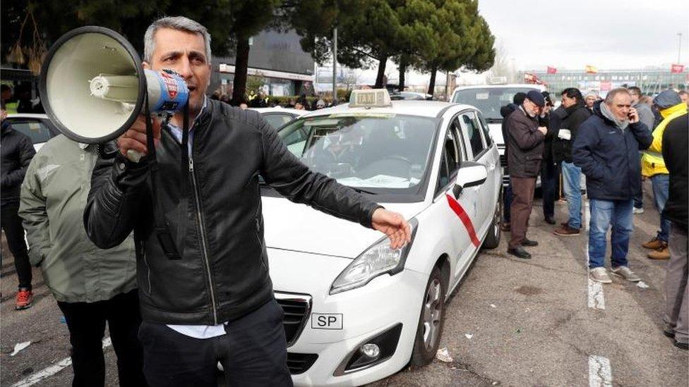 Taxi drivers protesting in Madrid