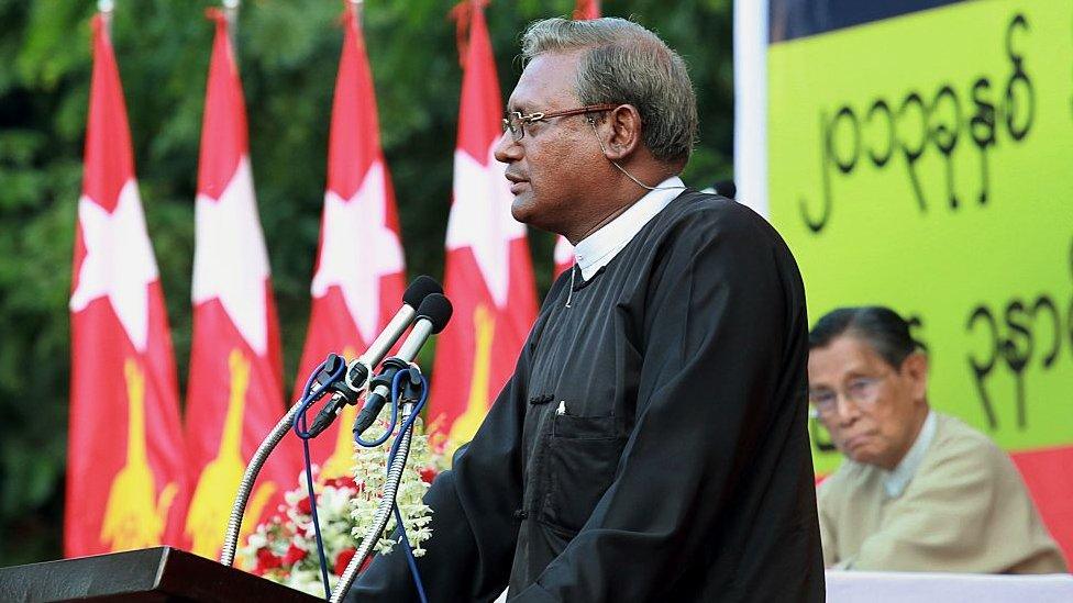 Muslim lawyer Ko Ni delivering a public address, 2013