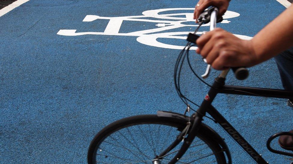 Cyclist on cycle superhighway