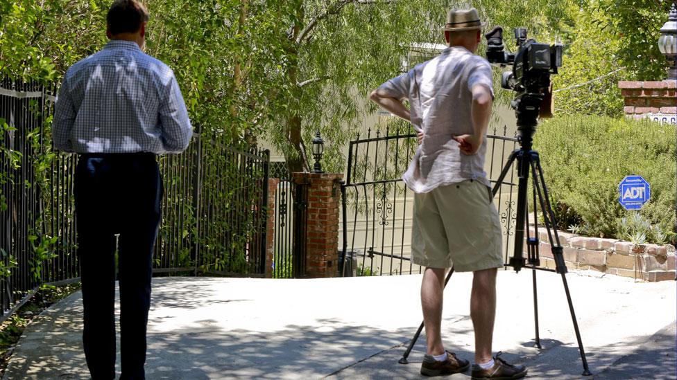 TV crews at Yelchin's house