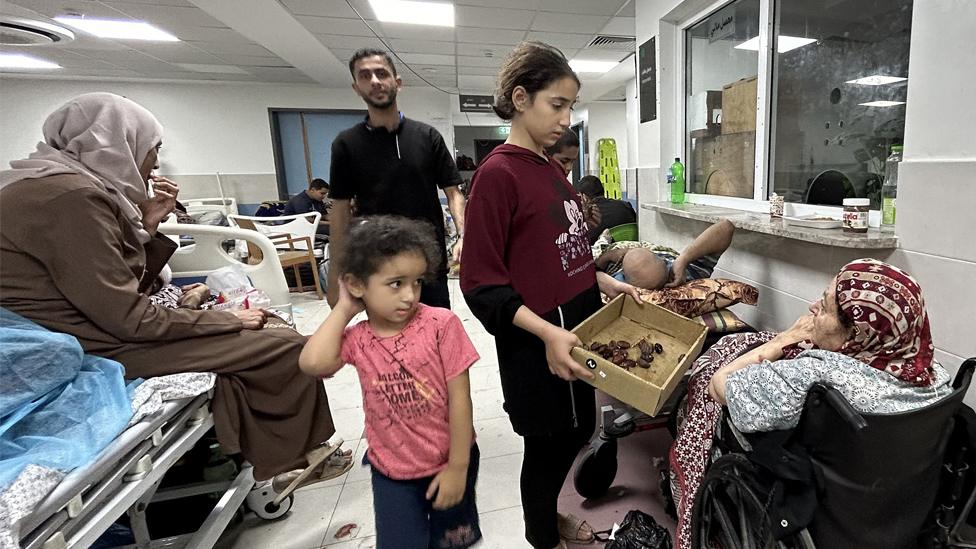 Patients and internally-displaced people at Al-Shifa Hospital in Gaza City on 10 November, 2023