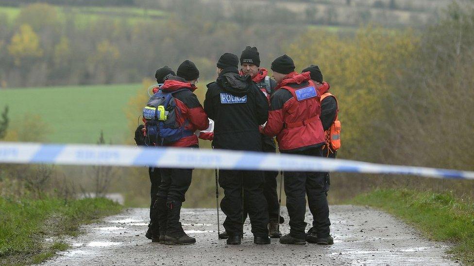 A search team along a footpath adjacent to Sence Valley Forest Park in Ibstock, Leicestershire as they search for Kayleigh Haywood