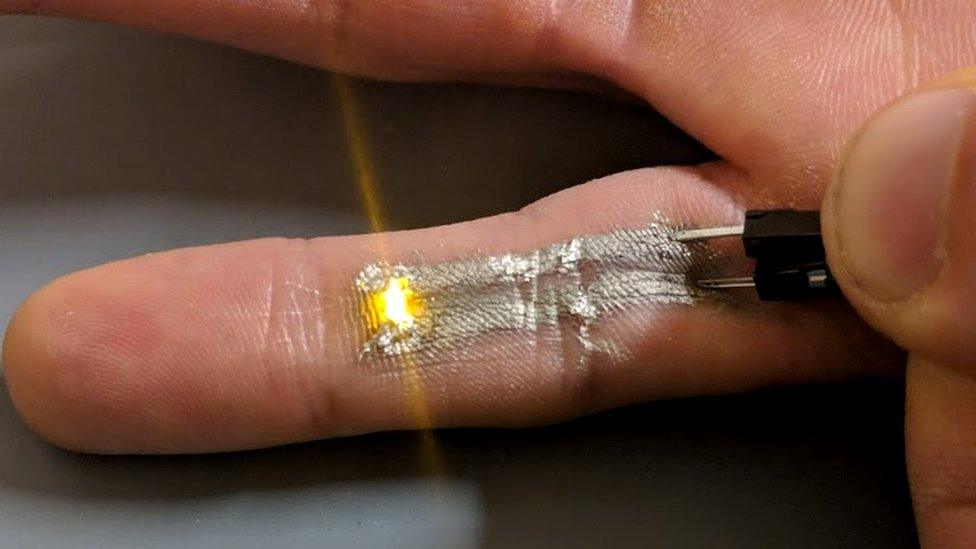 A special ink containing silver nanowire printed onto the body that is both flexible and conductive