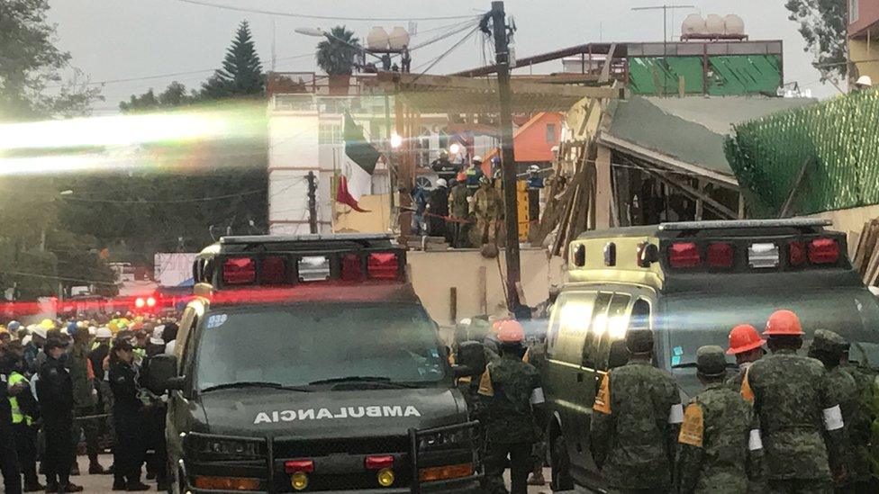 Search operations in Mexico City were slowed as workers spread tarpaulins over the rescue site, Mexico, 20 September 2017