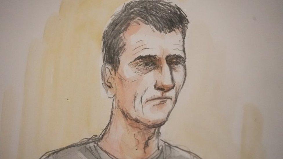 Court sketch of Paul Russell at Liverpool Magistrates Court