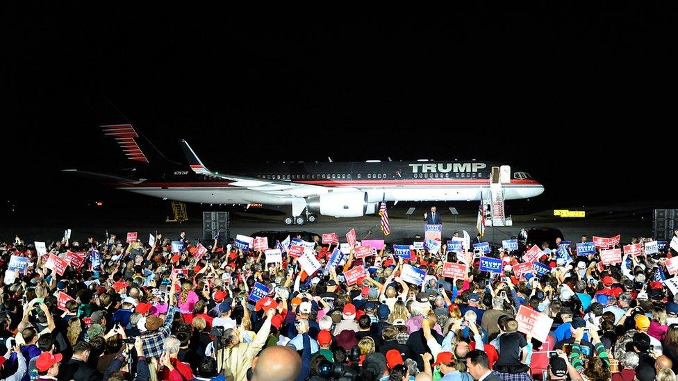 Republican presidential nominee Donald Trump speaks during a campaign event at the Kinston Jet Center on October 26, 2016 in Kinston, North Carolina