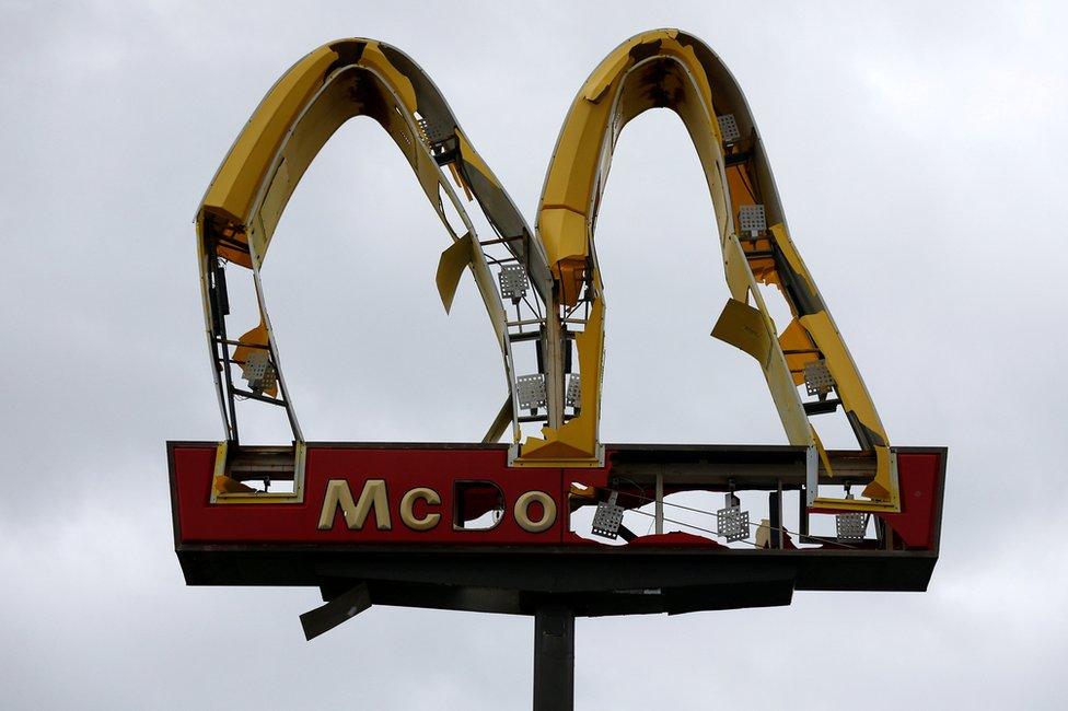 A warped McDonald's sign in Panama City Beach, Florida, 10 October 2018