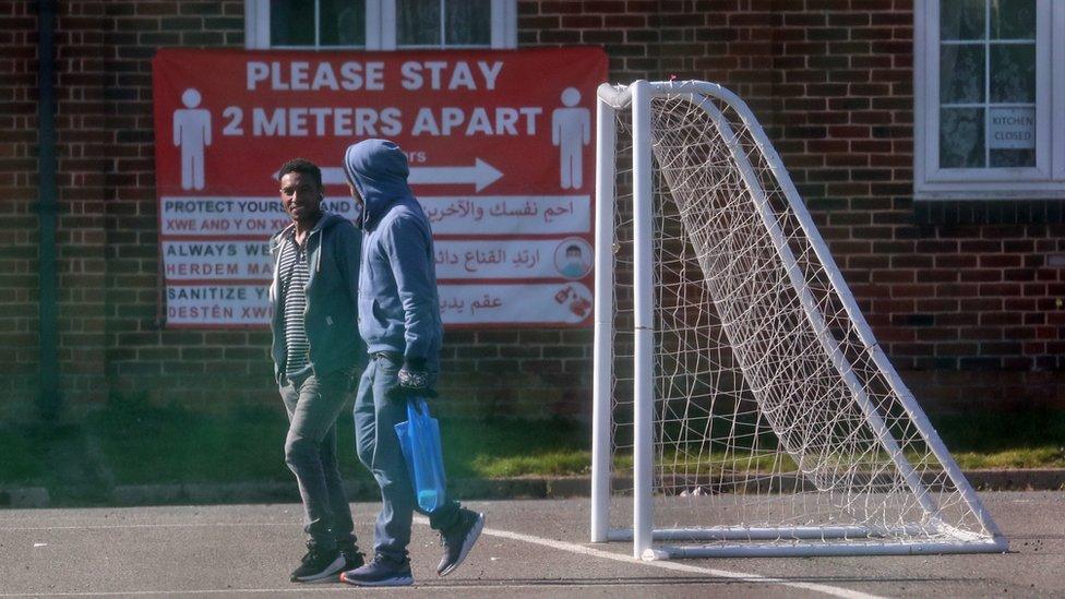 Asylum seekers at Napier Barracks