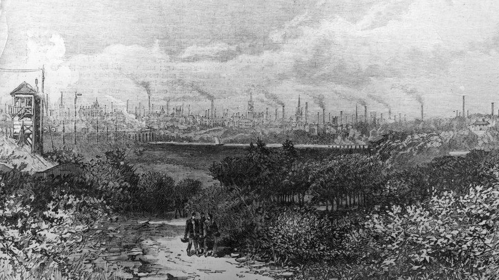 The skyline of Preston in 1885