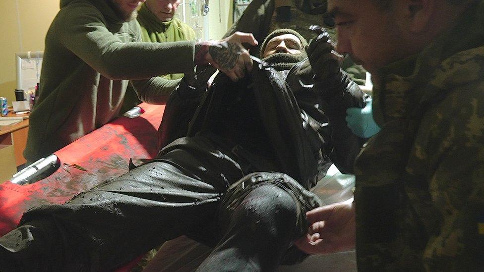 A man being treated in Bakhmut war hospital