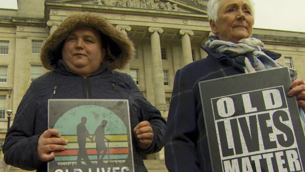 protesters at Stormont over care home rules