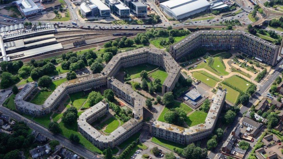 Aerial view or Park Hill flats