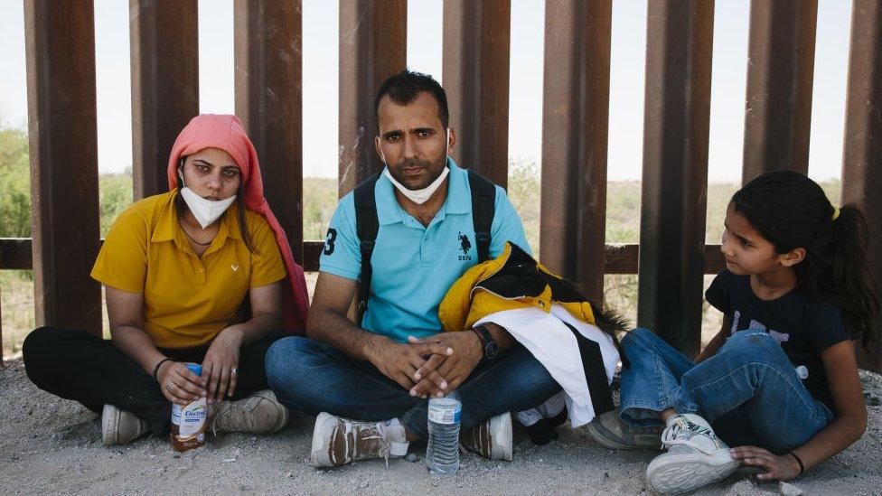 Indian family at border near Yuma, Arizona